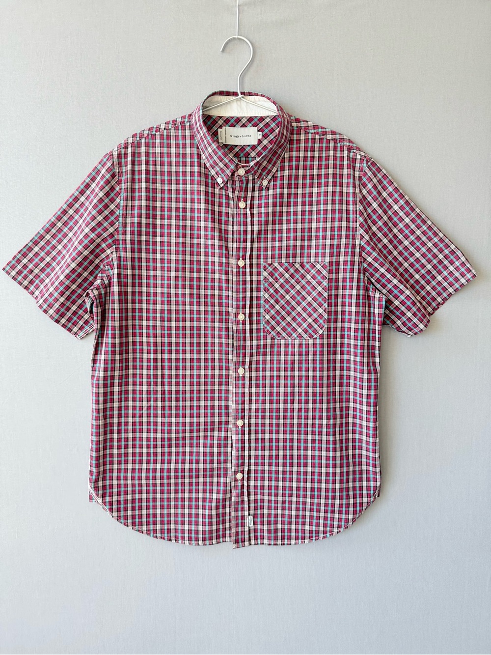 Wings + Horns Research Red Plaid Short-Sleeve Button-Down Shirt - Made in Canada